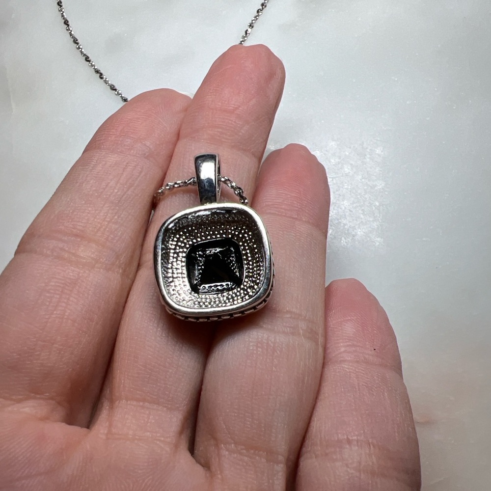 Sterling Silver Black Onyx-Like Square Pendant Necklace | 19” Chain | VNS STG - Picture 4 of 6